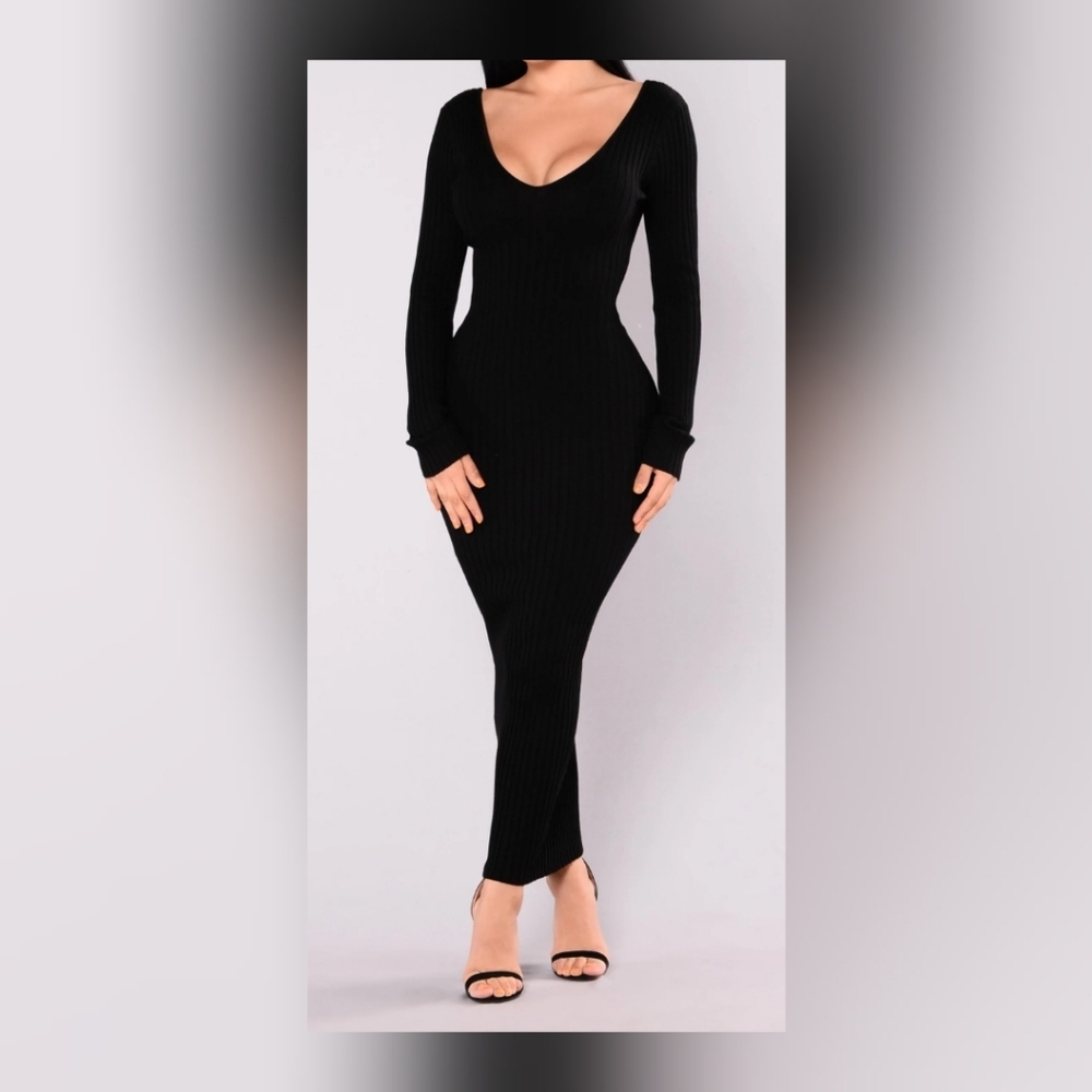 Black, knit, maxi dress